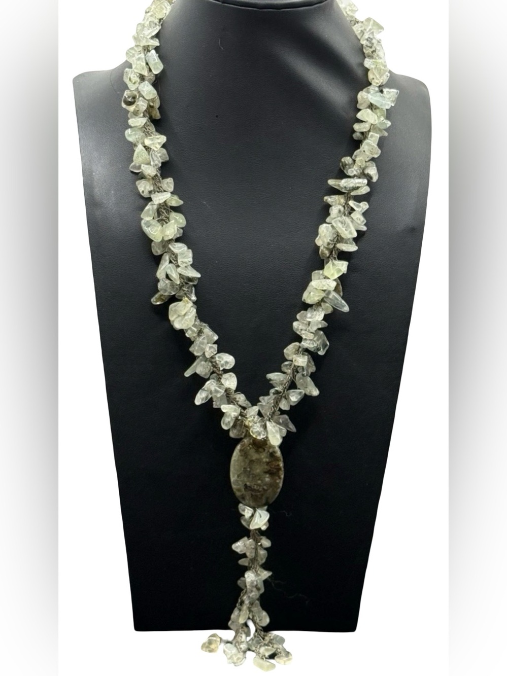 Beaded Clear Quartz Chip Necklace with Pendant - Women Jewelry